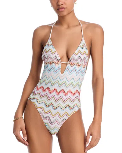 MISSONI HALTER PLUNGE NECK ONE PIECE SWIMSUIT