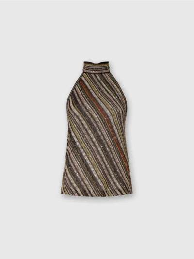 MISSONI MISSONI HALTER TOP IN HERRINGBONE STRIPE KNIT