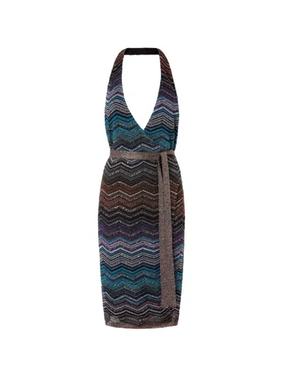 Missoni Halterneck Chevron-pattern Midi Dress In Multi