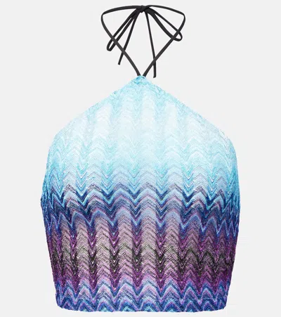 Missoni Halterneck Crop Top In Blue