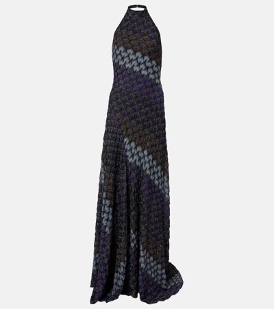 Missoni Halterneck Knitted Lamé Gown In Black