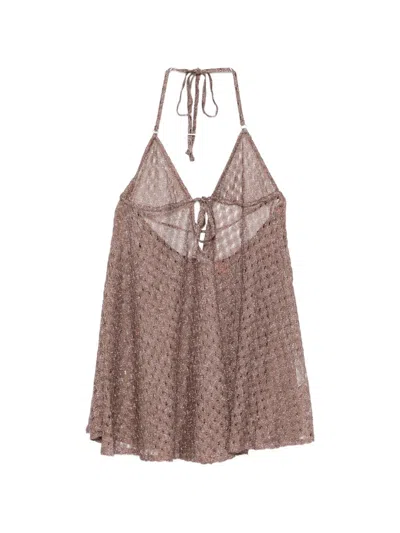 Missoni Halterneck Knitted Mini Dress In Brown