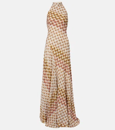 Missoni Womens Halter-neck Raschel-knit Maxi Dress Gold Beige On White In Multi