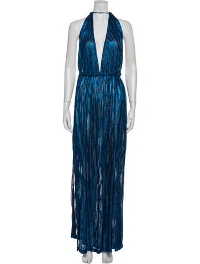Pre-owned Missoni Halterneck Long Dress In Blue