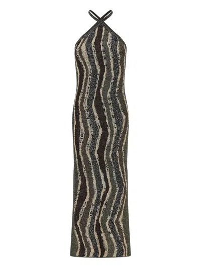 MISSONI MISSONI HALTERNECK MAXI DRESS WITH WAVE PATTERN