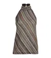 Missoni Womens Multicolor Beige Brown Halterneck Embellished Stretch-woven Top