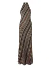 Missoni Long Dress With Halter Neck And Herringbone Stripe Knit In Green