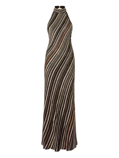 MISSONI HALTERNECK STRIPED MAXI DRESS