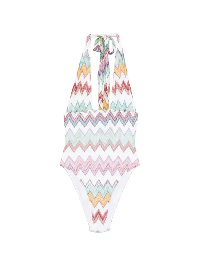 Missoni Halterneck Zig-zag Swimsuit In Multi