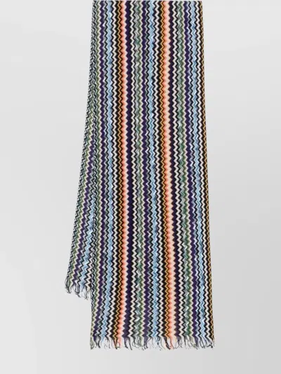 Missoni Handcrafted Cotton Scarf Fringed Edge Soft Texture In Purple