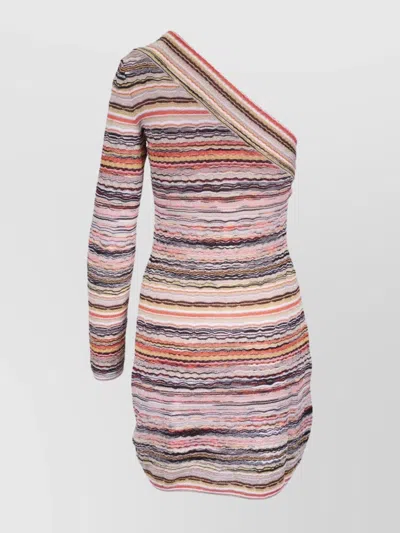 Missoni Handcrafted One Shoulder Striped Textured Dress In Multi