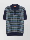 Missoni Short-sleeved Blue Cotton Knit Polo Shirt Wit