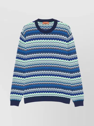 Missoni Handcrafted Zigzag Pattern Crewneck Sweater In Blue