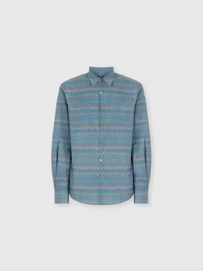 Missoni Poplin Cotton Shirt With Zigzag Pattern In Blue