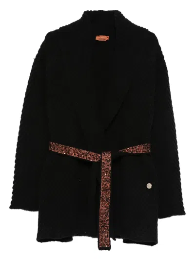 Missoni Kids' Herringbone Belted Coat In Black