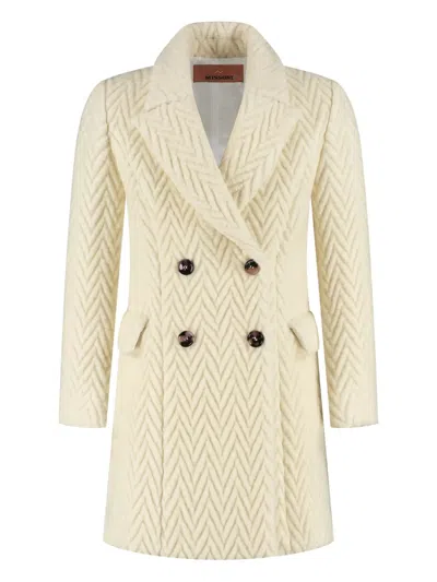 Missoni Kids' Herringbone Double-breasted Coat In Neutral