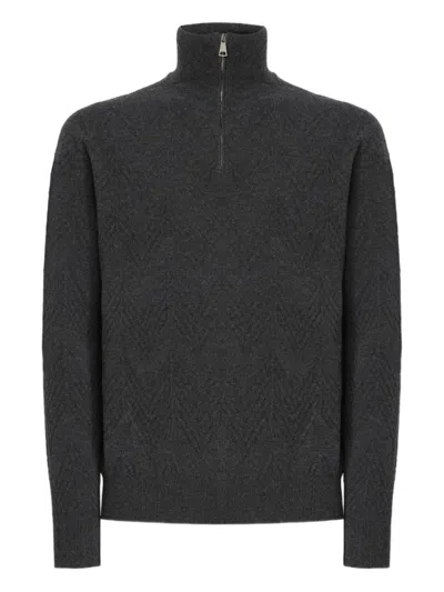 Missoni Herringbone Half-zip Sweater In Gray