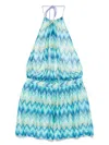 Missoni Open-back Printed Stretch-tulle Halterneck Playsuit In Blue