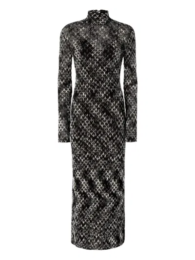 Missoni High-neck Patterned Midi Dress In Black