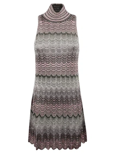 Missoni High-neck Sleeveless Zig-zag Patterned Dress In Multicolour
