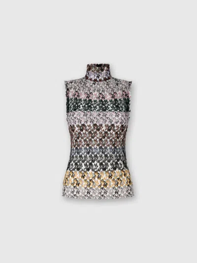 Missoni High-neck Top In Striped Embroidered Lace In Multi