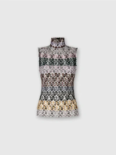 MISSONI MISSONI HIGH-NECK TOP IN STRIPED EMBROIDERED LACE