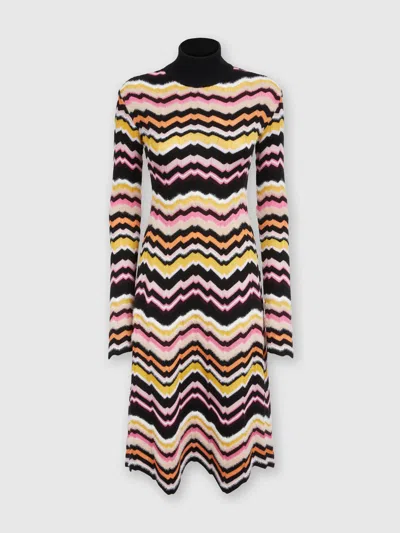 Missoni High-necked Midi Dress With Greek Zigzag Motif In Multicoloured