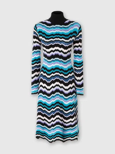 MISSONI HOCHGESCHLOSSENES MIDIKLEID MIT GRIECHISCHEM ZICKZACK-MOTIV