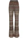 MISSONI HIGH-WAISTED FLARED TROUSERS: BLACK & MULTICOLOR METALLIC HONEYCOMB KNIT & SEQUIN EMBELLISHED FOR WO