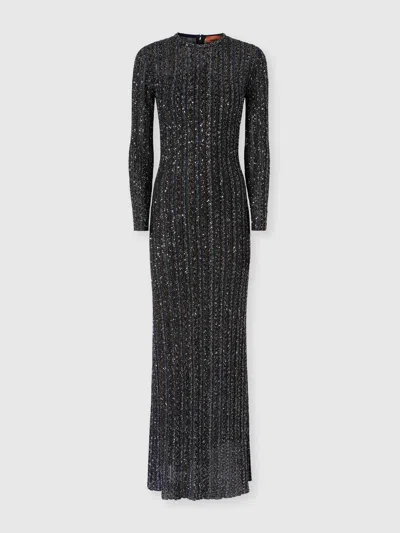 Missoni High-neck Long-sleeve Maxi Dress In Multi
