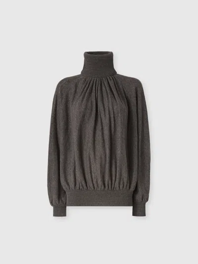 Missoni High-neck Sweater In Zig Zag Cashmere In Brown