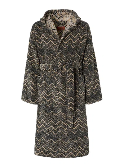 Missoni Home Chevron-patterned Hooded Bathrobe In Multi