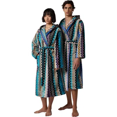 Missoni Home Giacomo Hooded Bathrobe In Blue