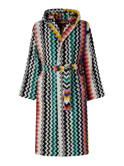 Missoni Home Hooded Cotton Bathrobe With All-over Zig-zag Motif In Multi