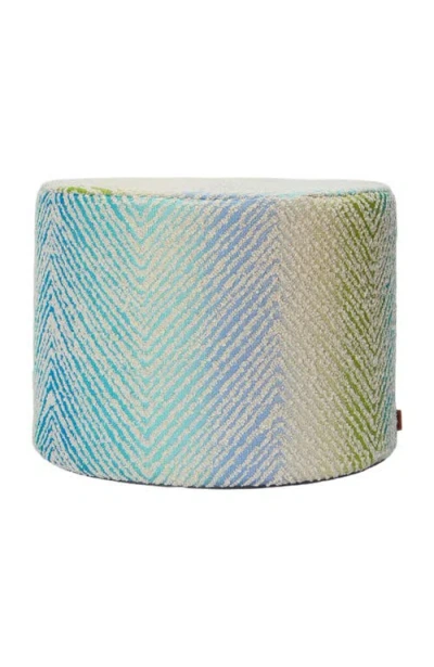 Missoni Home Island 40x30 Cm Cylindrical Outdoor Pouffe Zigzag Bouclé In Turquoise Multicoloured