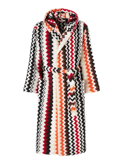Missoni Home Zig-zag Hooded Cotton Bathrobe With Belt In Multi