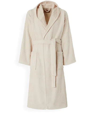 Missoni Home Chalk Bathrobe In Cotton Terry With Zigzag Pattern In Brown