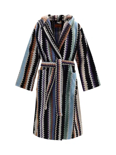 Missoni Hooded Cotton With Signature Knit Bathrobe In Multi