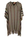 Missoni Hooded Fringed Poncho In Brown