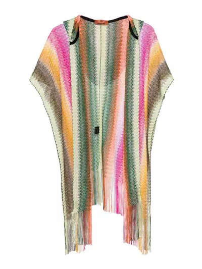Missoni Zigzag Fringed Hooded Cape In Multicolor