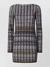 Missoni Houndstooth Mini Dress Long Sleeves In Multi