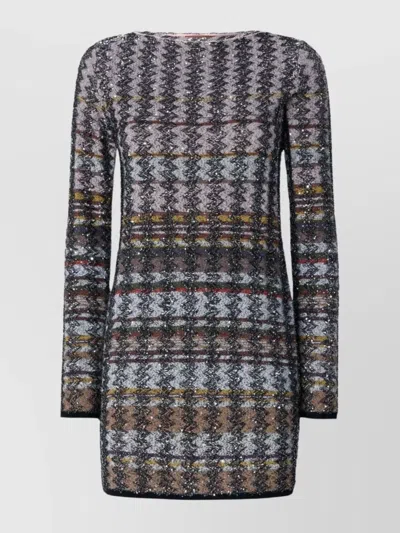 MISSONI HOUNDSTOOTH MINI DRESS LONG SLEEVES