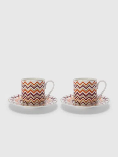 Missoni Iconic Set Of 2 Coffee Cups & Saucers In Multi