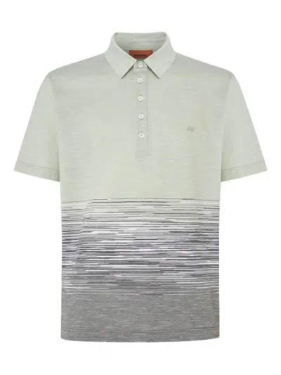 Missoni Slub Cotton And Linen Polo Shirt With Zigzag Embroidery In Green