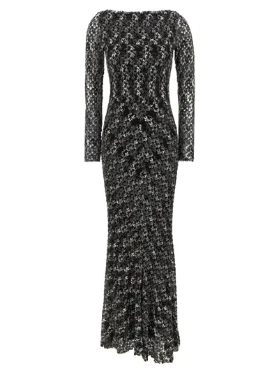 Missoni Intricately Knit Openwork Lurex Long Dress In Black