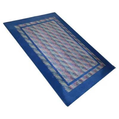 Pre-owned Missoni Italian Modern Blue Wool Rectangular Carpet By , 1990s