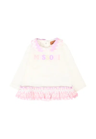 Missoni Ivory T-shirt For Baby Girl With Logo In White