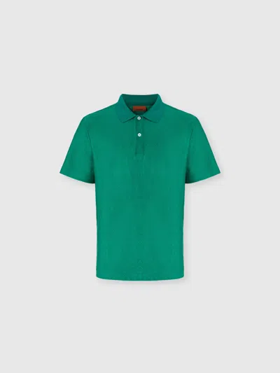 Missoni Jacquard Cotton Polo Shirt With Tone-on-tone Zigzag Design In Green