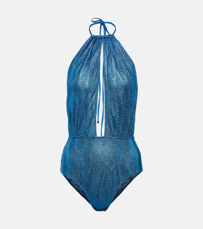 Missoni Jacquard Halterneck Swimsuit In Blue
