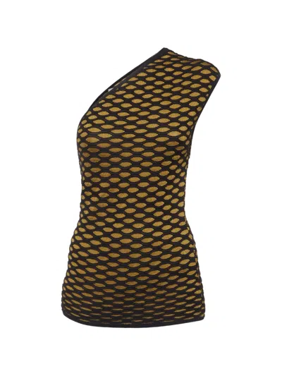 Pre-owned Missoni Jacquard Knit One-shoulder Blouse In Gold